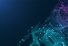 Modern technology banner template with circuit board texture. Quantum computer technologies concept. Technology connection digital data and big data concept.