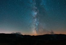 Milky way above the silhouette of mountains