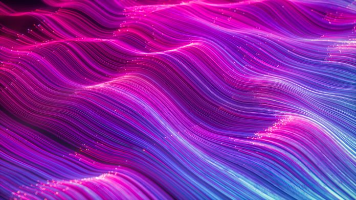 Abstract neon waves technology background.