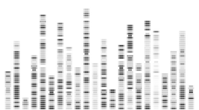Dna data visualization. Medical genetic sequence pattern in black and white. Abstract antibody architecture for infographic analytics. X and Y gene learning or research illustration. Ideogram profile