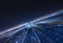 Speed lines trail from night city- lens effect. technology background