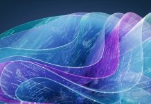Abstract flowing layers with integrated code represent an AI coding assistant interface. Design reflects a "vibecoding" aesthetic with cool tones.