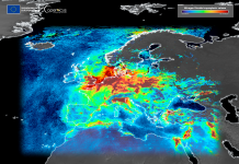 This image is an artistic preview of what Sentinel-4 might reveal once it becomes operational, drawing on actual NO₂ measurements from the Sentinel-5P satellite.
