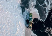 RV Kronprins Haakon sailing through Arctic sea ice. Image Credit Dimitri Kalenitchenko/UiT