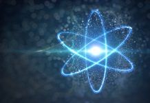 Model of atom and elementary particles. Physics concept. 3D rendered illustration.