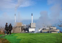 View from combined incineration plant and artificial ski slope