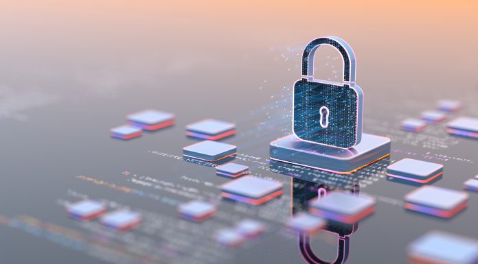 Digital background depicting innovative technologies in security systems, data protection Internet technologies