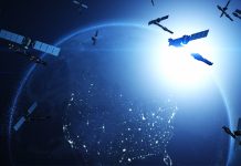 Satellites Enabling Global Telecommunication and High-Speed Internet. Flying Around Planet Earth. Industry And Technology Related 3D Render.