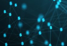 Fintech concept, dollar icons connecting in plexus, finance and economy