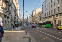 Boulevard Regina Elisabeta in sunny weather. Bucharest, Romania.