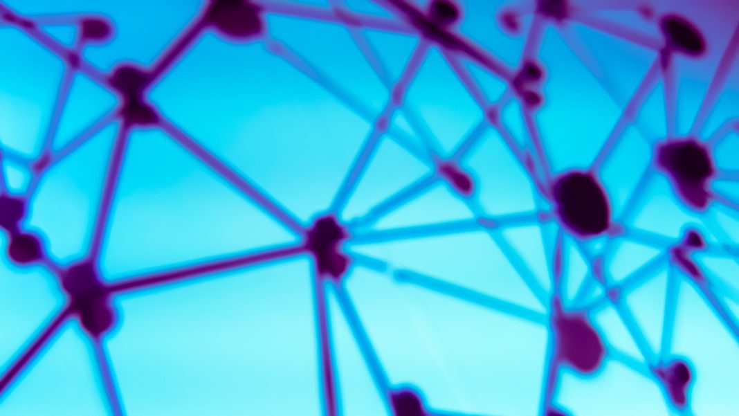 Blur background of sphere network structure. Connection abstract design.
