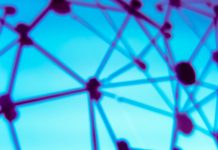 Blur background of sphere network structure. Connection abstract design.