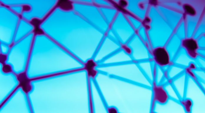 Blur background of sphere network structure. Connection abstract design.
