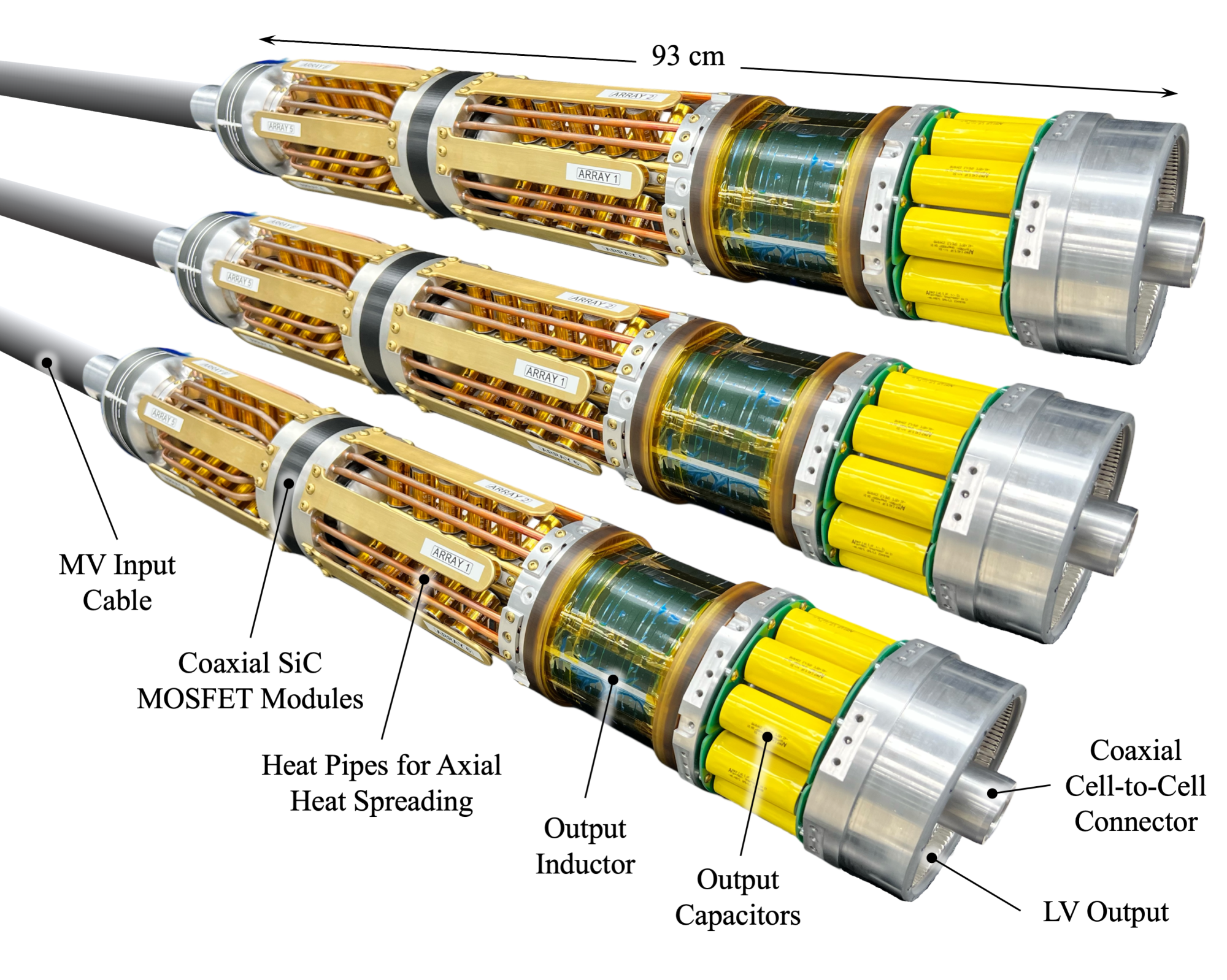 Figure 2: Inline, cable-integrated power electronics prototype developed at the Center for Power Electronics Systems (CPES) at Virginia Tech, Blacksburg, VA, US