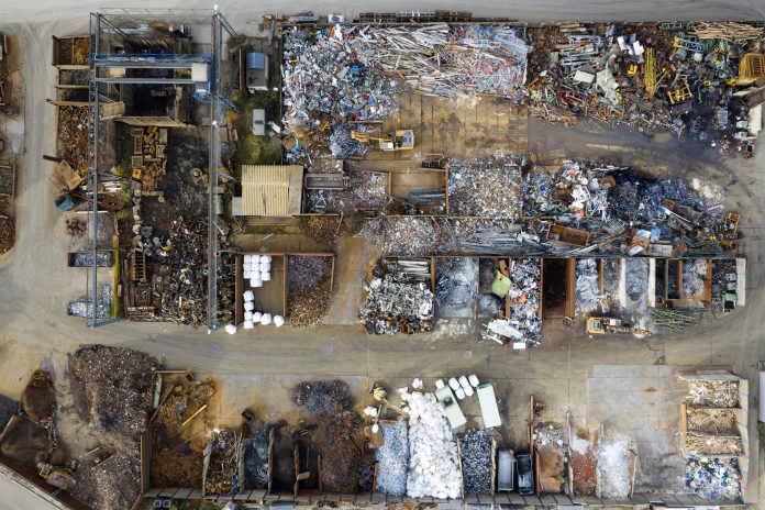 Metal recycling yard from above