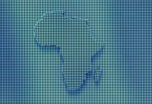 African map in a digital raster micro structure - technology and data concept