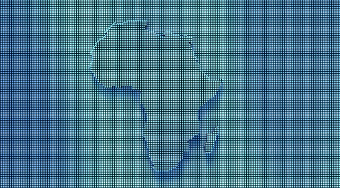 African map in a digital raster micro structure - technology and data concept