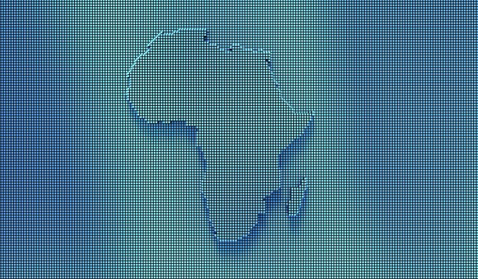 African map in a digital raster micro structure - technology and data concept