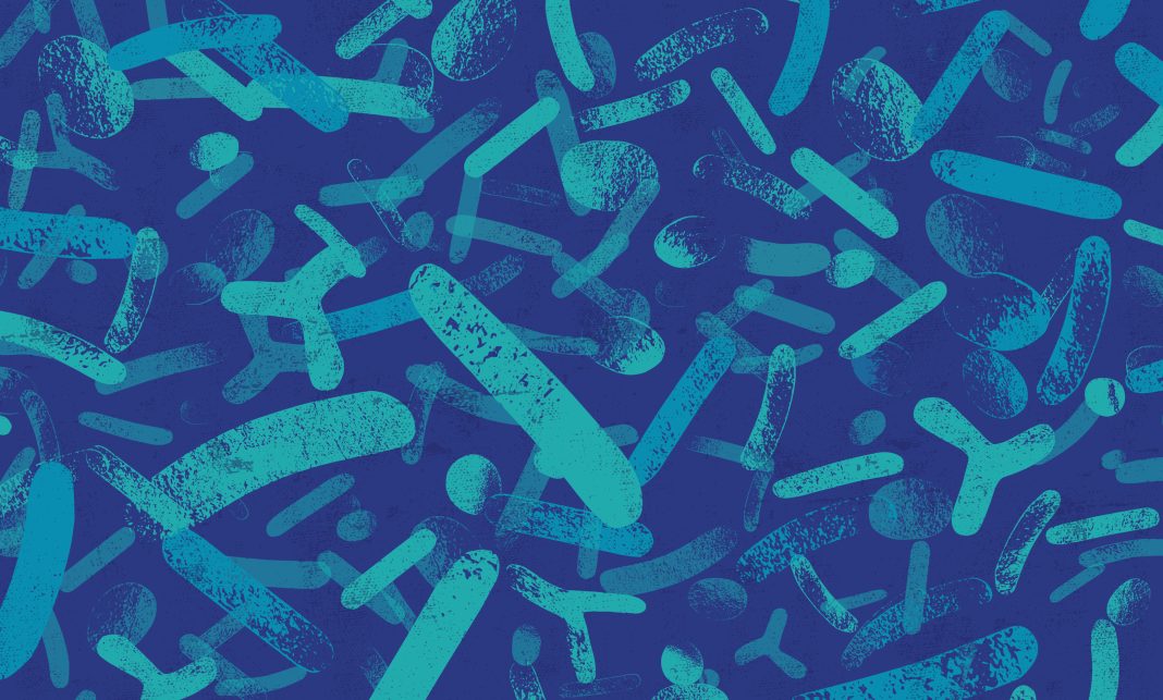 Abstract background depicting probiotics concept. Hand drawn elements and textures.