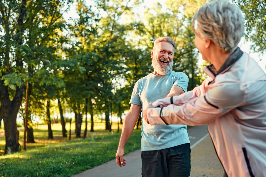 Seniors lifestyle. Copy space. Outdoors activities.