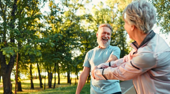 Seniors lifestyle. Copy space. Outdoors activities.