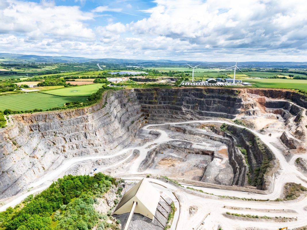 Drone view of Cornelly Quarry in Wales, UK