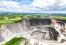 Drone view of Cornelly Quarry in Wales, UK