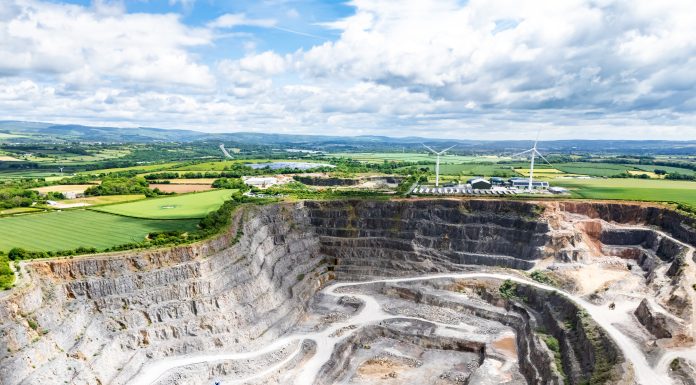 Drone view of Cornelly Quarry in Wales, UK