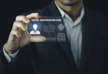 Digital identification concept. Electronic ID smartcard, passport card accessing databases by digital identity for cyber security, solution for proof of AI technology and business