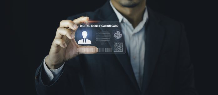 Digital identification concept. Electronic ID smartcard, passport card accessing databases by digital identity for cyber security, solution for proof of AI technology and business