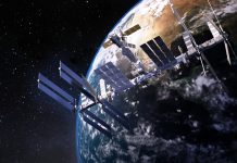 Space station orbits Earth showcasing stunning cosmic view