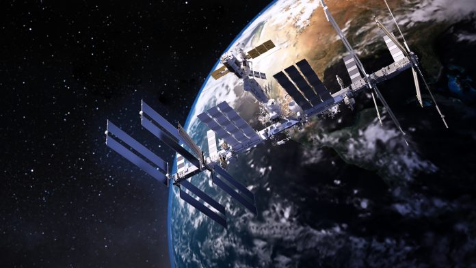 Space station orbits Earth showcasing stunning cosmic view