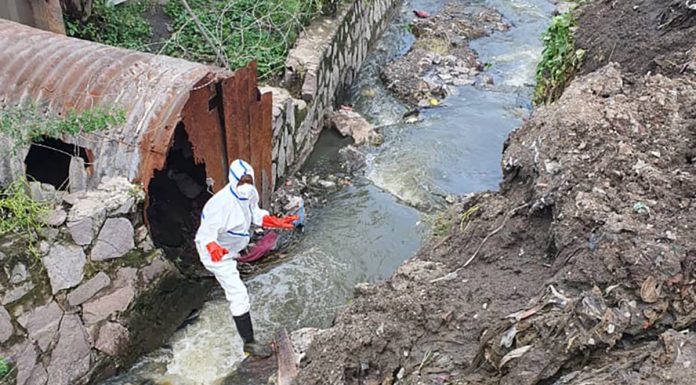 An urban wastewater sampling point is located in Pakadjuma, Kinshasa. The surrounding environment is characterised by intense commercial activity, particularly food sales, small-scale trade, and informal waste discharge, which makes this location a strategic sentinel point for pathogen surveillance.