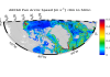 Snapshot of ocean current speed, in the top 50 m of the ocean, in the parts of the Arctic and North Atlantic Ocean, near Greenland. Note the higher velocities with the main boundary currents, as well as the many vigorous small-scale feature, such as circular eddies and rings.