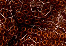 3D computer generated fractal abstract geometric metallic object details isolated on infinite background