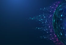 Quantum computer technologies concept. Futuristic blue circuit board background vector. Modern technology circuit board texture background design. Waves flow. Quantum explosion technology.