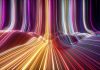 3d render, abstract background with wavy neon lines. Trendy wallpaper with colorful spectrum