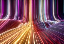 3d render, abstract background with wavy neon lines. Trendy wallpaper with colorful spectrum