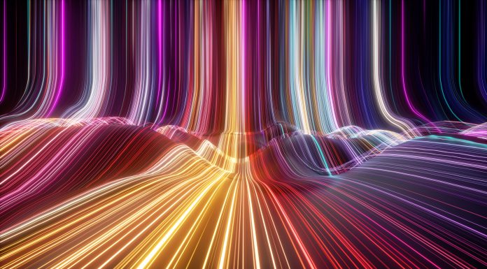 3d render, abstract background with wavy neon lines. Trendy wallpaper with colorful spectrum
