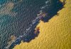 Amazing view of two rivers Negro and Amazon meeting in Manaus Brazil from above