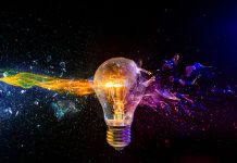 European innovation council board welcomes expansion under FP10 proposal Exploding light bulb with colorful fragment splash