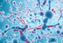 Microscopic blue bacteria background