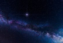Amazing spike glowing lucky star and Milky Way Galaxy background