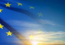 Europe flag on background of sky