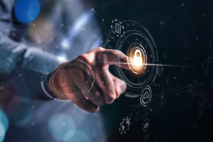 touching at key privacy for identity to access. technology security safety system to protect hacker.