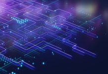 Big data visualisation. Abstract digital particles. Cyber network background. Technology backdrop.