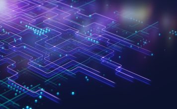 Big data visualisation. Abstract digital particles. Cyber network background. Technology backdrop.