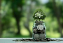 CO2 tax, Carbon credit. Tree on money with co2 icon on green background. environmental and social responsibility business concept. Taxation for nature pollution. Controlling carbon emission