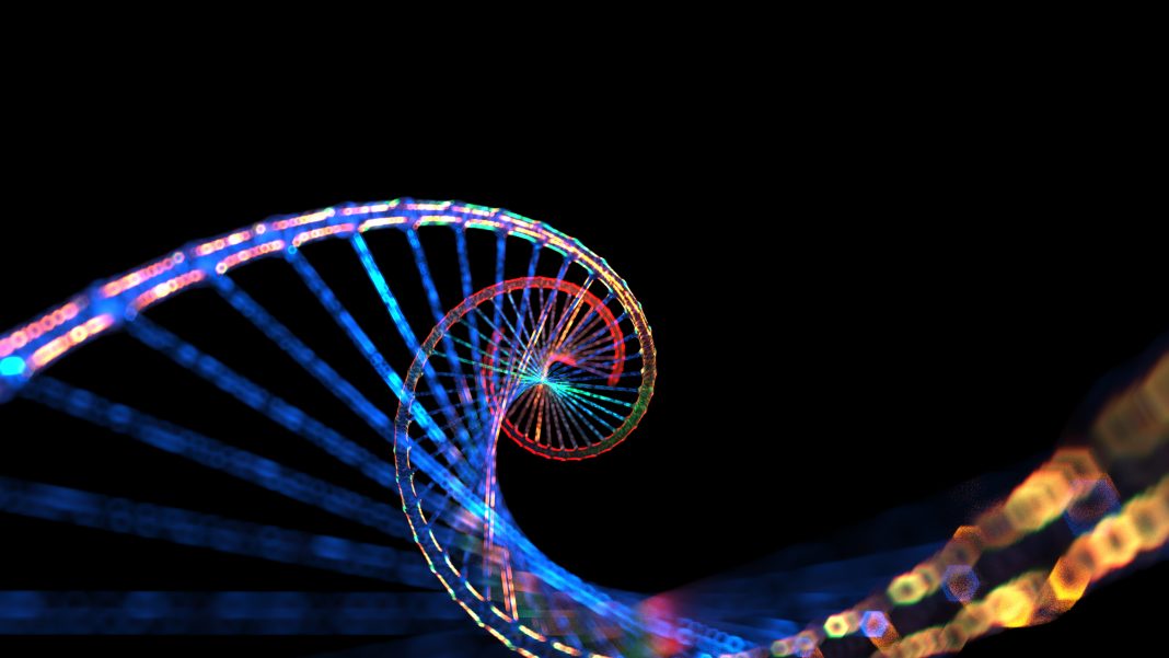 DNA abstract digital visualization. Changes in the genome, scientific transformations