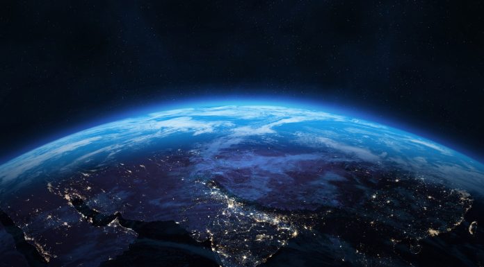 Nightly Earth planet in outer space. Night on planet with cities lights. Near East or Middle East. Central, West, South, East Asia at night viewed from space, high resolution image. This image elements furnished by NASA. ______ Url(s): https://visibleearth.nasa.gov/images/144898/earth-at-night-black-marble-2016-color-maps/144945l https://visibleearth.nasa.gov/images/57747/blue-marble-clouds/77558l Adobe Photoshop CC 2023. Knoll light factory. Adobe After Effects CC 2021.